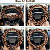 imageFuzzy Steering Wheel Cover for Women Girls Accmor Universal Fit 15 inch Fur Car Wheel Cover amp Handbrake Cover amp Gear Shift Cover Set Fashion Leopard Winter Warm Fluffy Vehicle Wheel ProtectorLight BrownDark Brown Leopard  Ears