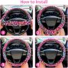 imageFuzzy Steering Wheel Cover for Women Girls Accmor Universal Fit 15 inch Fur Car Wheel Cover amp Handbrake Cover amp Gear Shift Cover Set Fashion Leopard Winter Warm Fluffy Vehicle Wheel ProtectorColorfulBlack Leopard