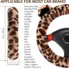 imageFuzzy Steering Wheel Cover for Women Girls Accmor Universal Fit 15 inch Fur Car Wheel Cover amp Handbrake Cover amp Gear Shift Cover Set Fashion Leopard Winter Warm Fluffy Vehicle Wheel ProtectorLight BrownDark Brown Leopard  Ears