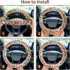 imageFuzzy Steering Wheel Cover for Women Girls Accmor Universal Fit 15 inch Fur Car Wheel Cover amp Handbrake Cover amp Gear Shift Cover Set Fashion Leopard Winter Warm Fluffy Vehicle Wheel ProtectorBeigeLeopard