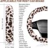imageFuzzy Steering Wheel Cover for Women Girls Accmor Universal Fit 15 inch Fur Car Wheel Cover amp Handbrake Cover amp Gear Shift Cover Set Fashion Leopard Winter Warm Fluffy Vehicle Wheel ProtectorBeigeDark Brown Leopard