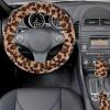 imageFuzzy Steering Wheel Cover for Women Girls Accmor Universal Fit 15 inch Fur Car Wheel Cover amp Handbrake Cover amp Gear Shift Cover Set Fashion Leopard Winter Warm Fluffy Vehicle Wheel ProtectorBrownDark Brown Leopard