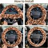 imageFuzzy Steering Wheel Cover for Women Girls Accmor Universal Fit 15 inch Fur Car Wheel Cover amp Handbrake Cover amp Gear Shift Cover Set Fashion Leopard Winter Warm Fluffy Vehicle Wheel ProtectorBrownDark Brown Leopard