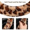 imageFuzzy Steering Wheel Cover for Women Girls Accmor Universal Fit 15 inch Fur Car Wheel Cover amp Handbrake Cover amp Gear Shift Cover Set Fashion Leopard Winter Warm Fluffy Vehicle Wheel ProtectorBrownDark Brown Leopard