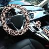 imageFuzzy Steering Wheel Cover for Women Girls Accmor Universal Fit 15 inch Fur Car Wheel Cover amp Handbrake Cover amp Gear Shift Cover Set Fashion Leopard Winter Warm Fluffy Vehicle Wheel ProtectorBeigeDark Brown Leopard