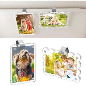 imageAccmor Car Picture Holder and Visor Photo Clip 2 Pack Clear Acrylic Magnetic Photo Holder for Sun Visor Vehicle Accessories Personalized Car Picture Frame Suitable for Family Couple Pet PhotosWhite Straight  Wavy