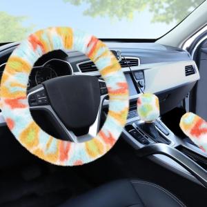 imageFuzzy Steering Wheel Cover for Women Girls Accmor Universal Fit 15 inch Fur Car Wheel Cover amp Handbrake Cover amp Gear Shift Cover Set Fashion Leopard Winter Warm Fluffy Vehicle Wheel ProtectorColorfulColorful Leopard