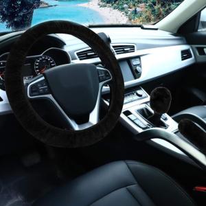 imageFuzzy Steering Wheel Cover for Women Girls Accmor Universal Fit 15 inch Fur Car Wheel Cover amp Handbrake Cover amp Gear Shift Cover Set Fashion Leopard Winter Warm Fluffy Vehicle Wheel ProtectorBlack