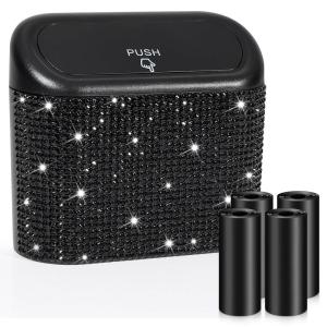 imageAccmor Car Trash Can with Lid Leakproof Vehicle Garbage Organizer Holder Bin with 60 Pcs Trash Bags Mini Auto Dustbin Interior Accessories Storage Container for SUV Office HomeBlackBlack Rhinestone