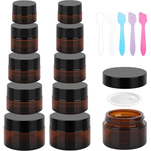 image:imageAccmor 10 Pcs Mini Glass Jars with Lids 018035053071 OZ Makeup Travel Containers with Inner Liners amp 5 Spatulas LeakProof Reusable Makeup Sample Container for Creams Lotion Essential OilsAmber