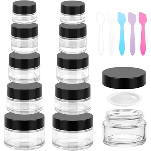 image:imageAccmor 10 Pcs Mini Glass Jars with Lids 018035053071 OZ Makeup Travel Containers with Inner Liners amp 5 Spatulas LeakProof Reusable Makeup Sample Container for Creams Lotion Essential OilsBlack
