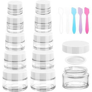 image:imageAccmor 10 Pcs Mini Glass Jars with Lids 018035053071 OZ Makeup Travel Containers with Inner Liners amp 5 Spatulas LeakProof Reusable Makeup Sample Container for Creams Lotion Essential OilsWhite