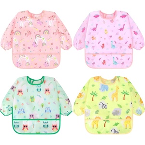 image:imageAccmor 4 Pack Long Sleeve Bibs Baby Smock Waterproof Sleeved Bib Smock for Baby Toddler 636 MonthsLight Pink UnicornPurple DinosaurGreen OwlAnimal