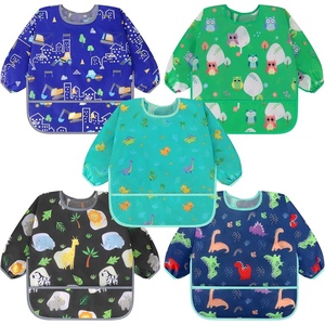 image:imageAccmor 5 Pack Long Sleeve Bibs Baby Smock Waterproof Sleeved Bib Smock for Baby Toddler 636 MonthsLake Blue DinosaurConstructionAnimalOwlDinosaur