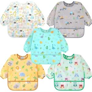 image:imageAccmor 5 Pack Long Sleeve Bibs Baby Smock Waterproof Sleeved Bib Smock for Baby Toddler 636 MonthsLight Blue DinosaurConstructionAnimalOwlMonster