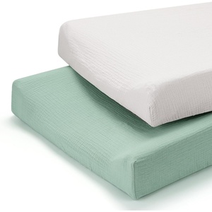 image:imageAccmor Muslin Baby Changing Pad Cover 100 Cotton Universal Fitted Diaper Change Table Pad Covers for Girls Boys Soft Breathable Changing Pad Sheets 2 PackLight Gray  Sage
